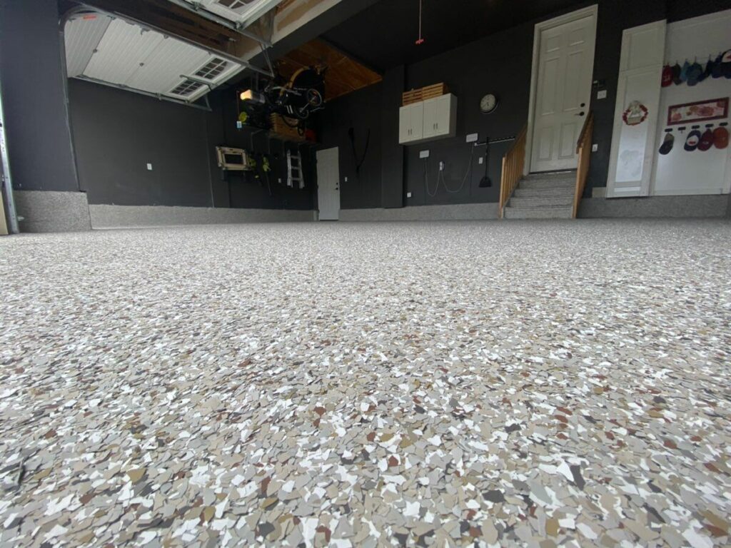 up close view of gray garage floor coating